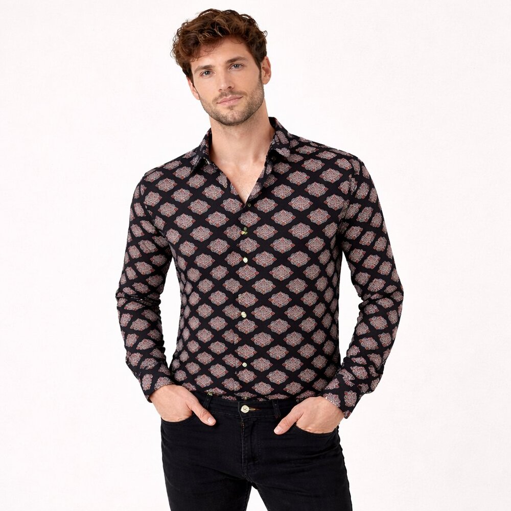 Raga Man NWOT Printed Viscose Button Up Shirt Large Unisex $145 Retail